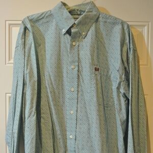 MENS LARGE PANHANDLE SLIM TEAL/BROWN BUTTON DOWN WESTERN SHIRT